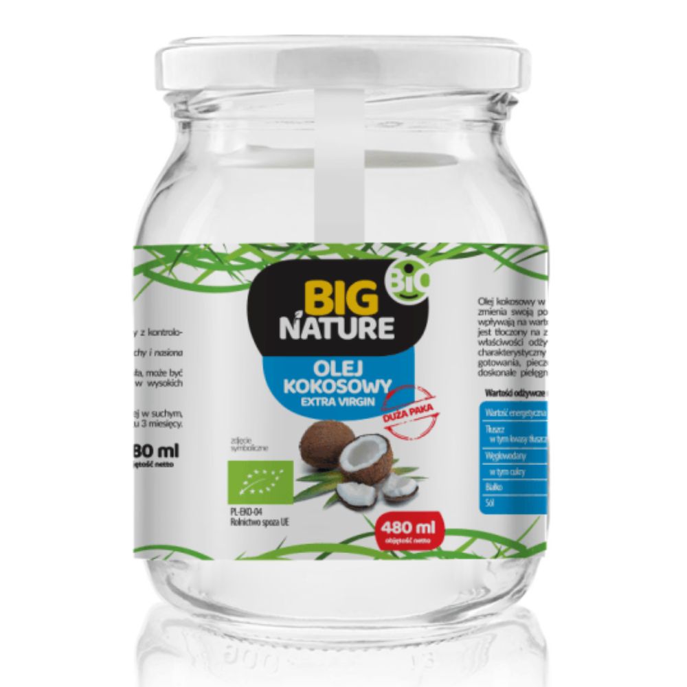 Big Nature Olej kokosowy extra virgin tłoczony na zimno 480ml bio