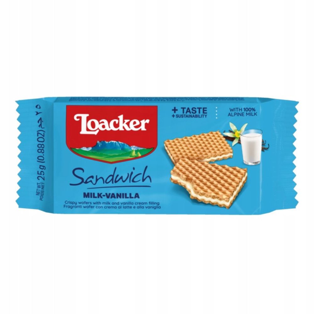 Loacker Chrupiące wafle przekładane kremem mleczno-waniliowym 25 g