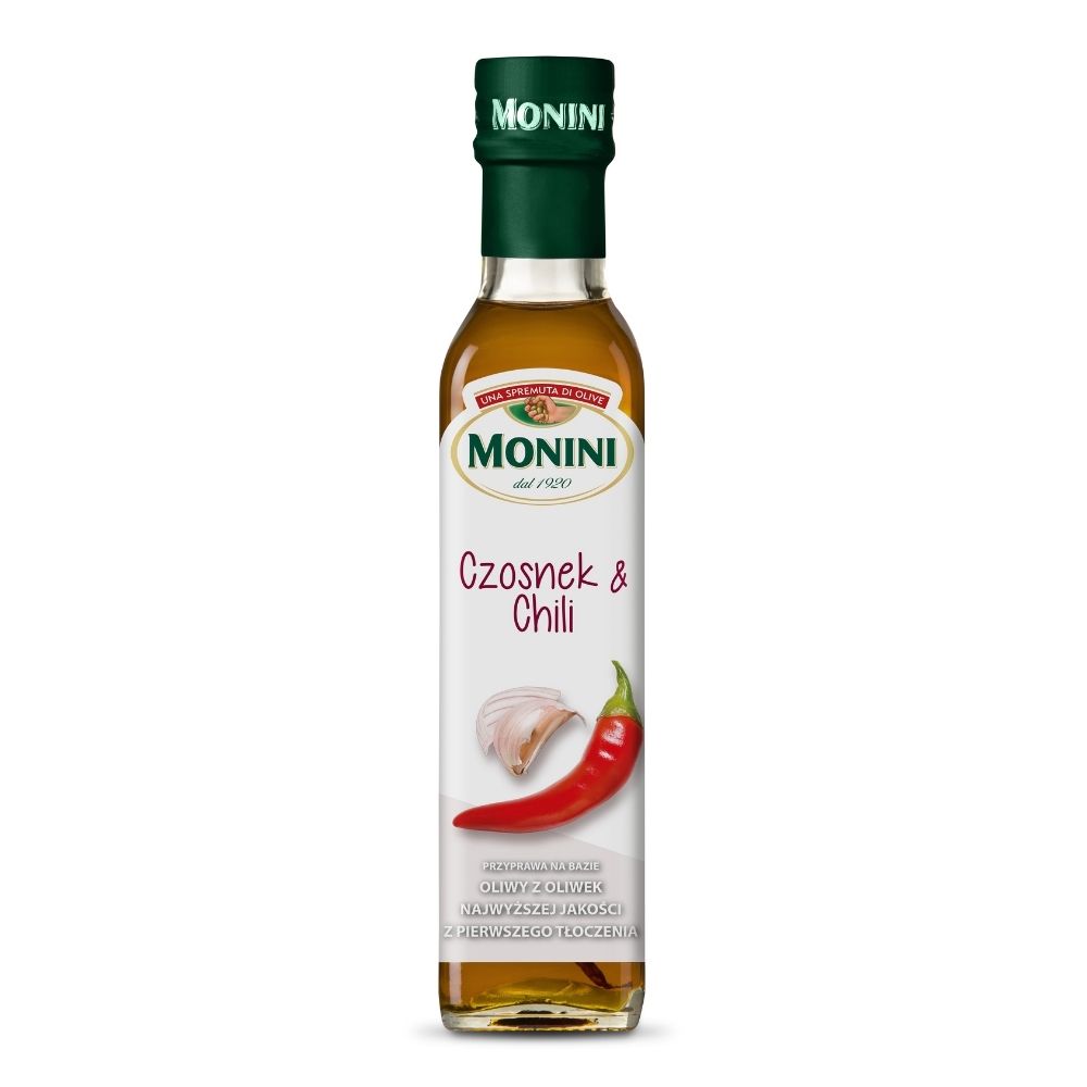 Monini Przyprawa na bazie oliwy z oliwek z pierwszego tł. czosnek i chili 250ml
